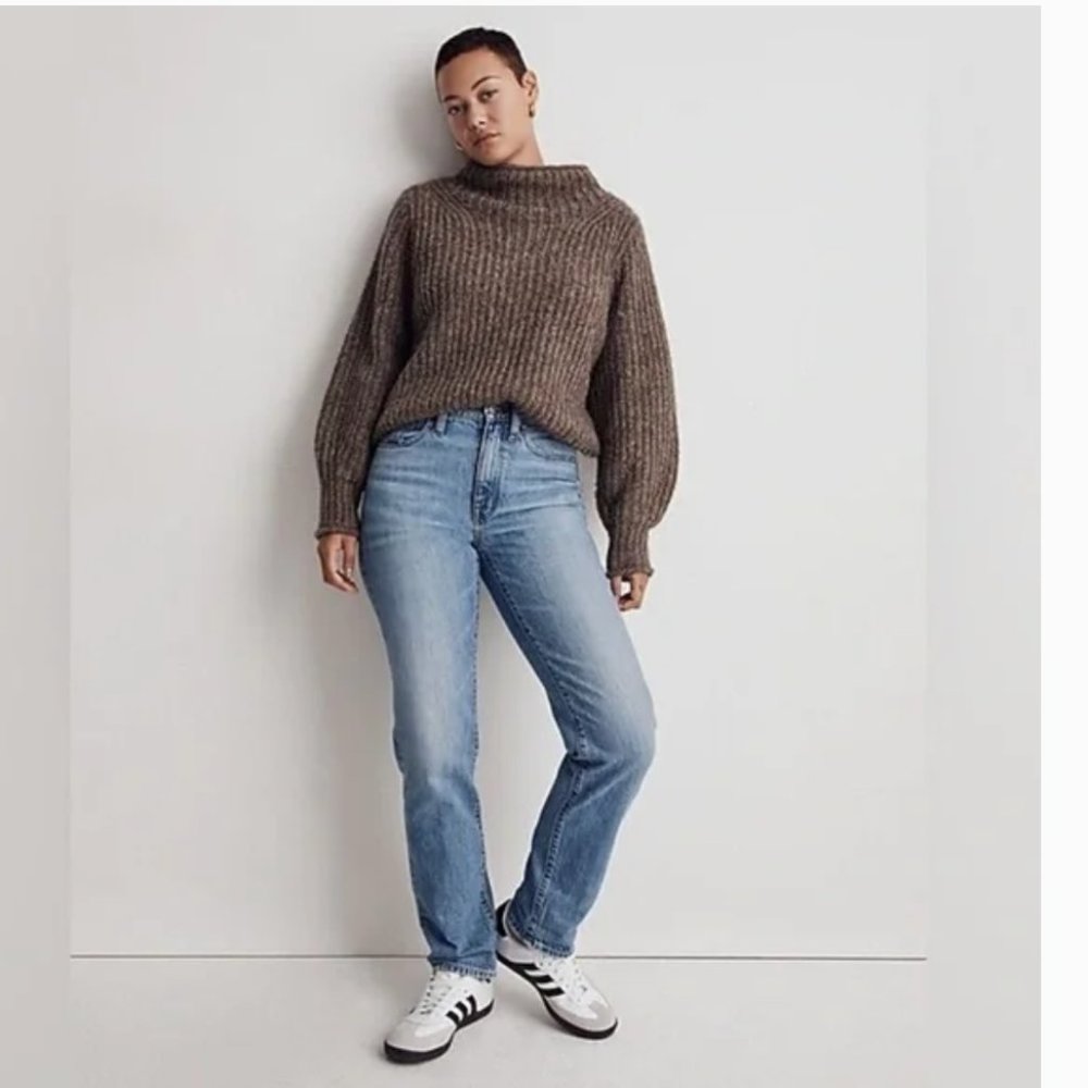 Madewell Loretto Mockneck Pullover Sweater Chunky Knit Wool Blend Brown XS